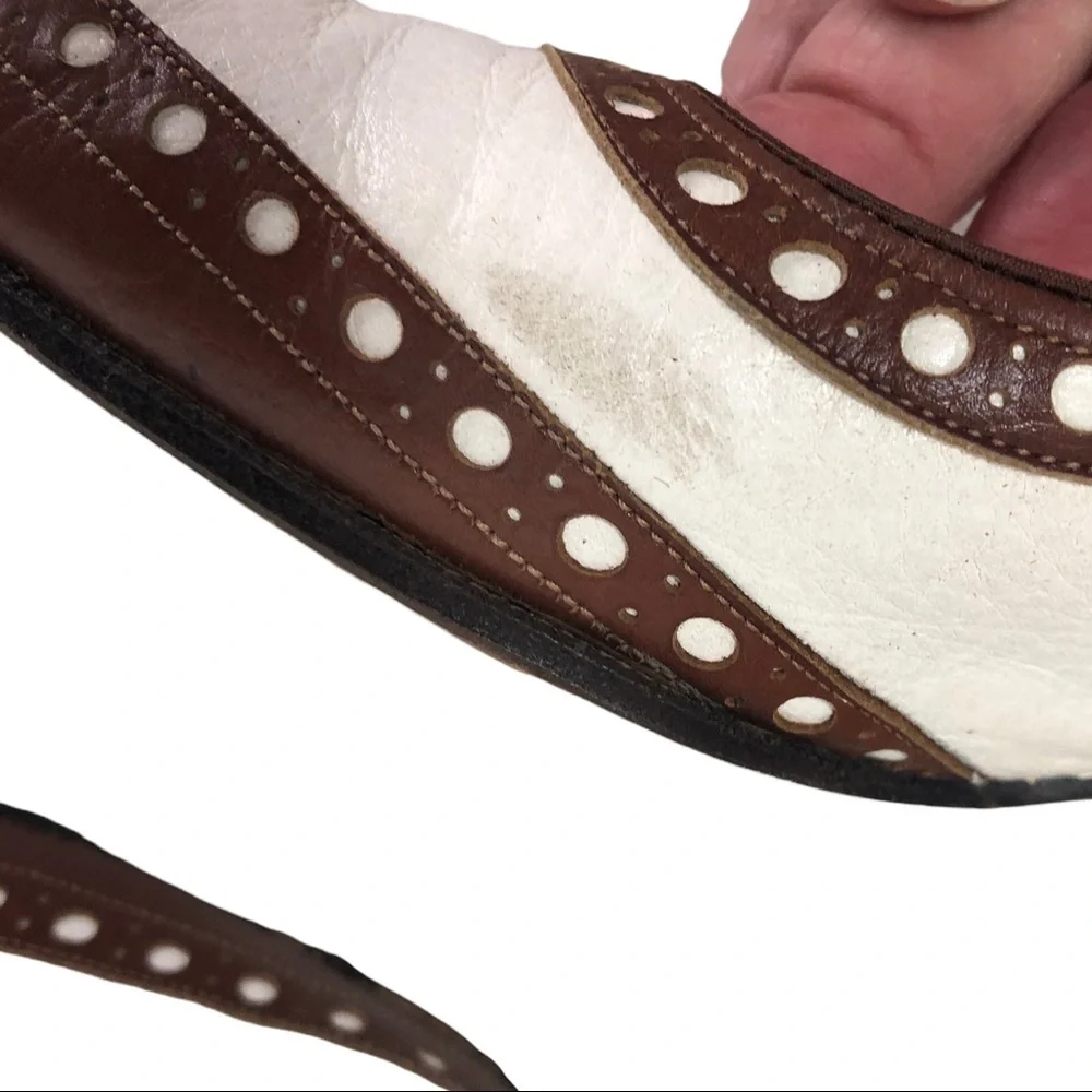 Vintage Selby Tornado Toast Wingtip Toe Shoes Size 8 Brown and White
